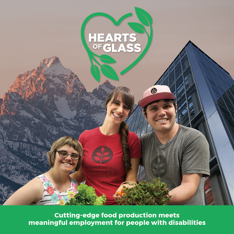 Hearts of Glass logo with three people