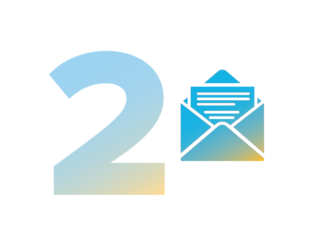 Number two and a letter in an envelop icon