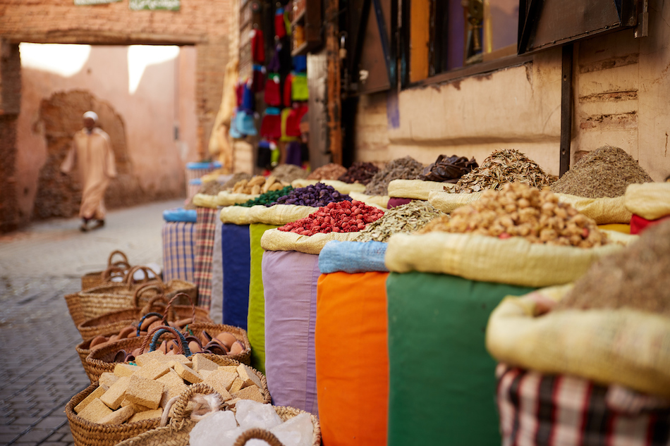 Spice vendor in the streets of Marrakech, Morocco. (Getty)