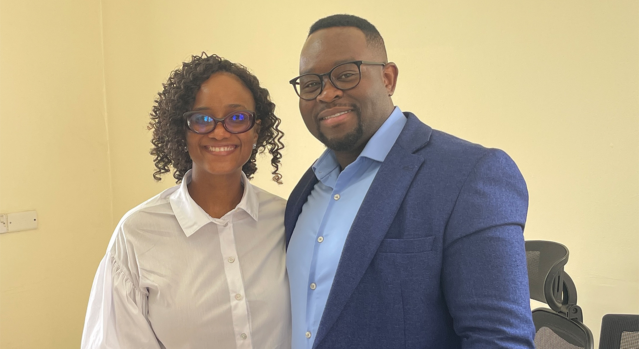 Natasha Asaba and Shingi Taodzera pose for a photo.