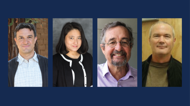 Jaimey Fisher, Jennifer Chow, Michael Carter, David Masiel (left to right) smile in their headshots with a navy blue background.