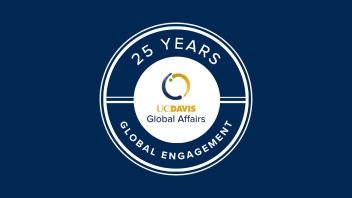 25 Years Global Engagement in a circle with a UC Davis Global Affairs wordmark in the center