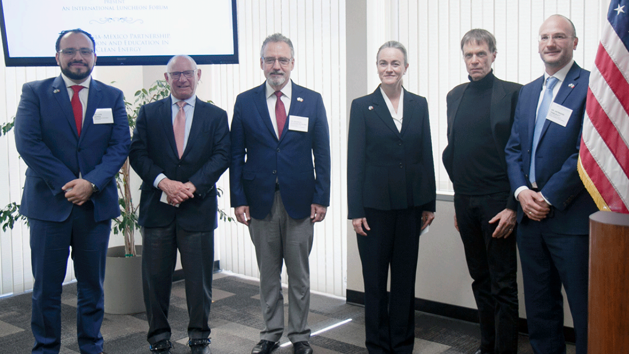 (From left) Dr. Luis Serra, CalChamber President/CEO Allan Zaremberg, Dr. Mauricio Alcocer Ruthling, Consul General Liliana Ferrer, Dr. Michael Siminovitch, Dr. Hermann Tribukait. California Mexico Partnership Group Photo