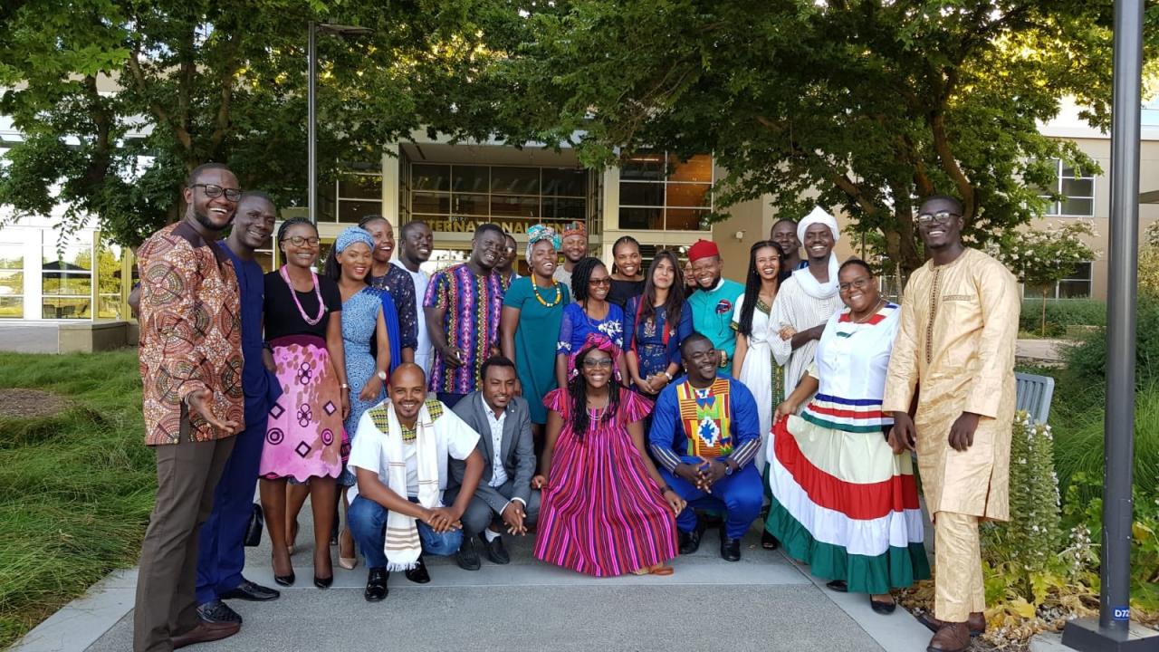 group of african professionals in traditional attire