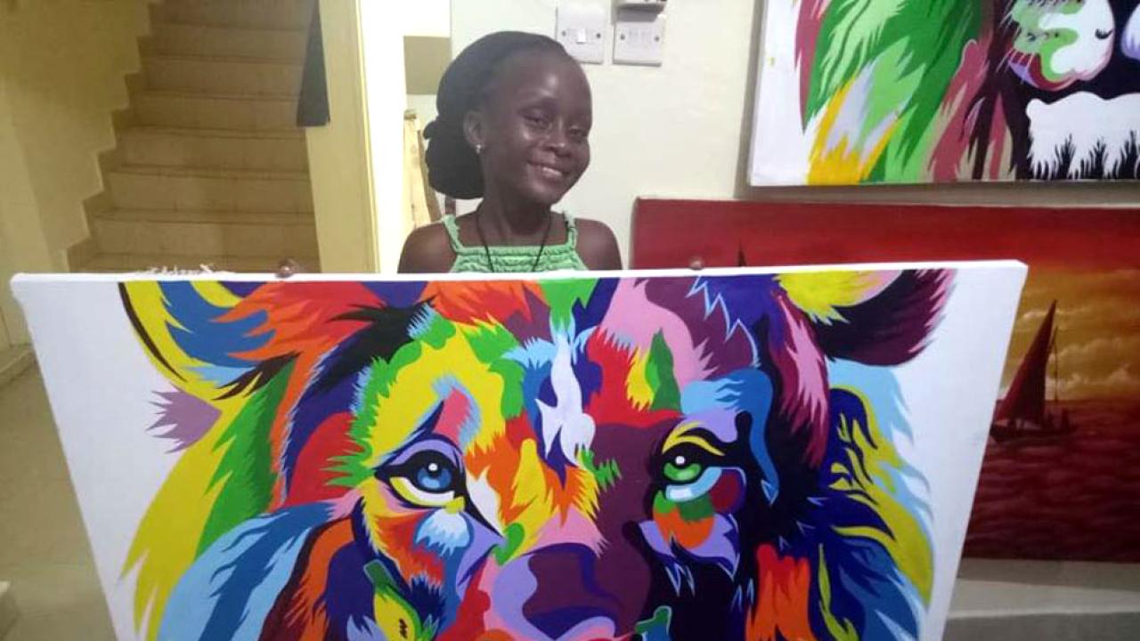 Nine-year-old Kenyan artist and humanitarian Sheilah Charles Sheldone will be featured at the Women and Girls Tea. Courtesy photo painting