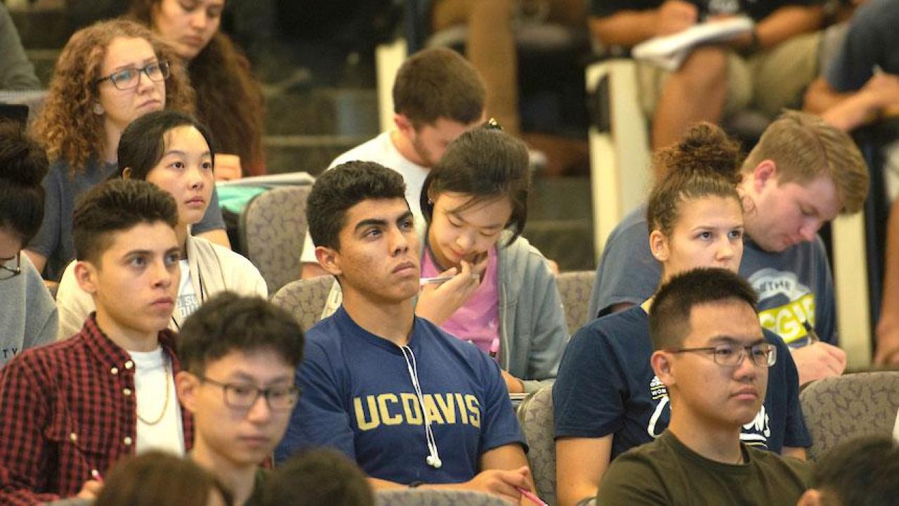 Students concentrate in a chemistry lecture at UC Davis last fall. (Gregory Urquiaga/UC Davis) UC Davis Meets Final HSI Criteria