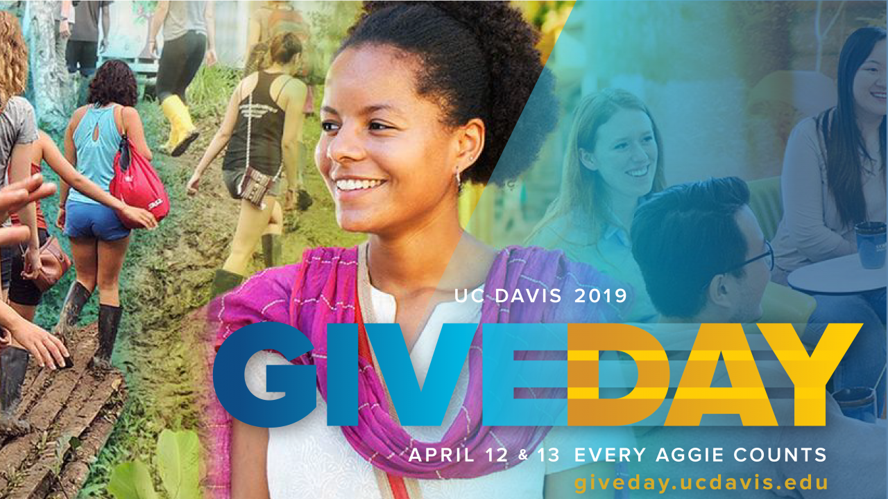 UC Davis students involved in global learning with Give Day logo