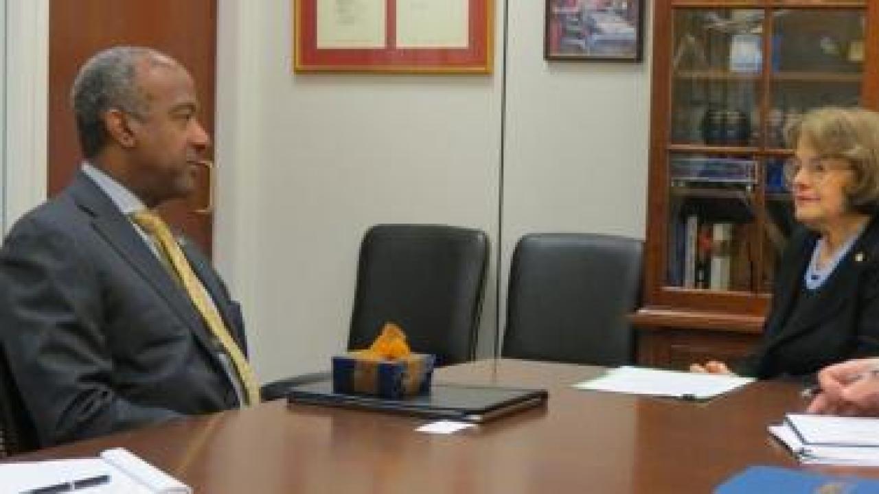 Chancellor Gary S. May discusses DACA this morning (Oct. 24) with California Seb. Dianne Feinstein in Washington, D.C. May and Feinstein