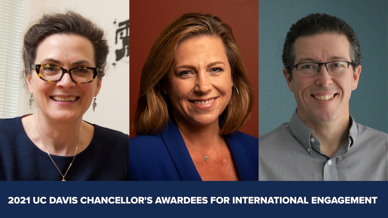Headshots of 2021 Chancellor's Awardees Katharine Burnett, Jonna Mazet, Scott Palmer