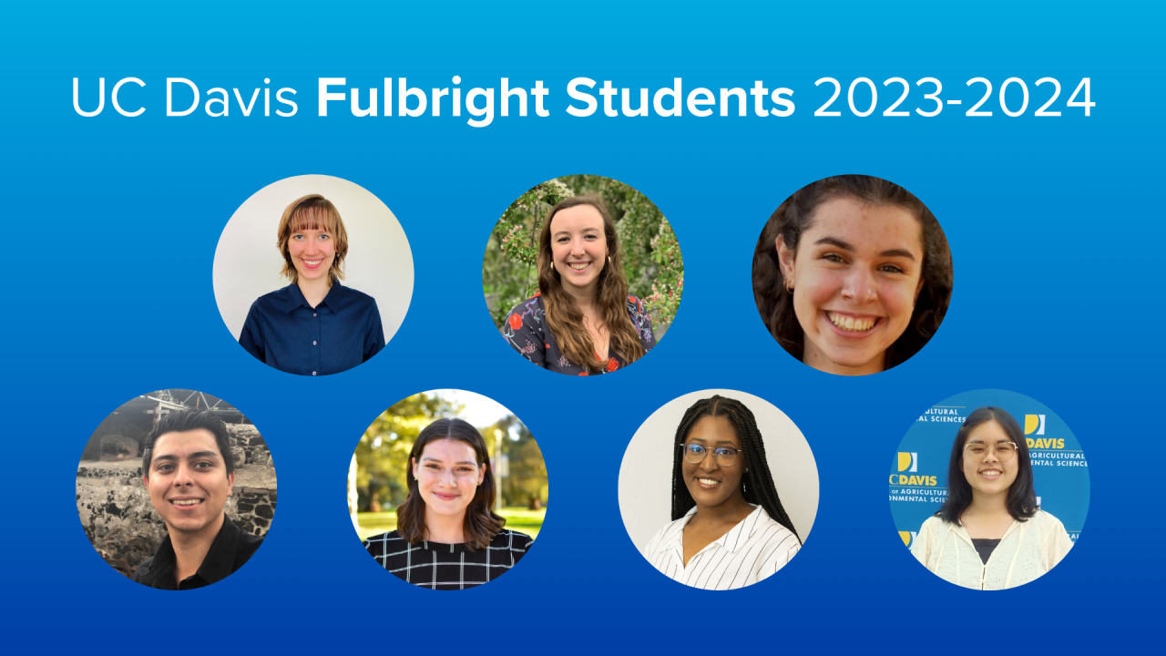 UC Davis Fulbright Students 2023-24 with a photo of seven students