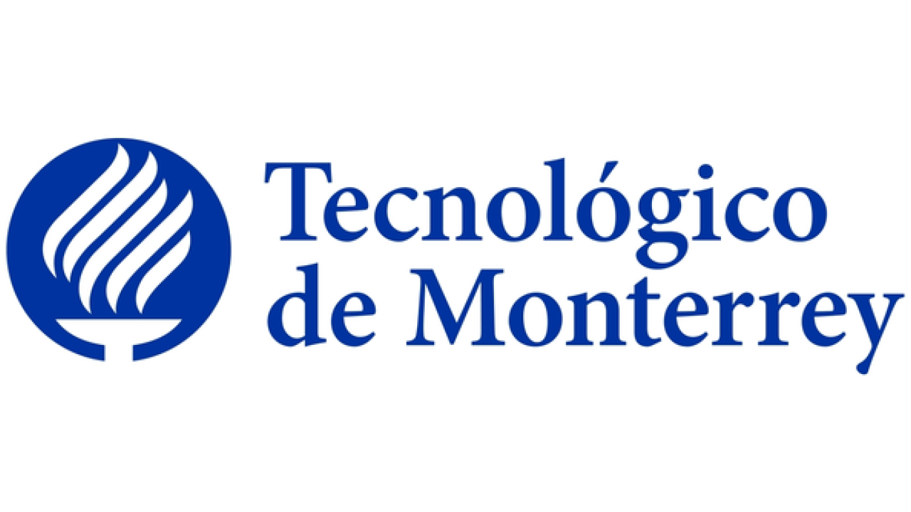 Blue text reading "Tecnológico de Monterrey" with an image of a torch on the left.