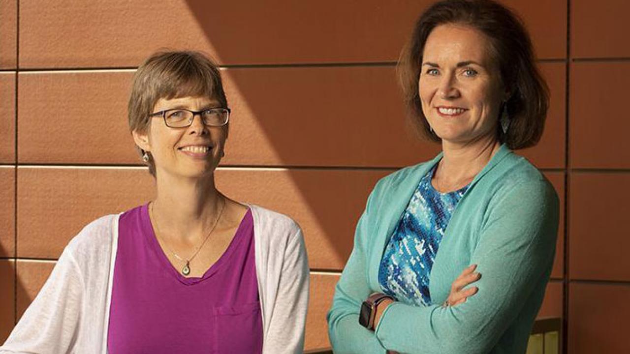 Professor Janine LaSalle, Department of Medical Microbiology and Immunology and associate director of the Genome Center (left), and Professor Leigh Ann Simmons, chair of the Department of Human Ecology