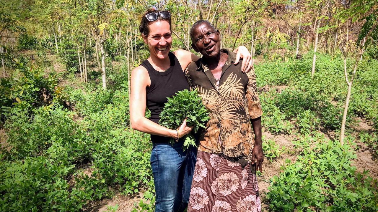 Grant recipient Carrie Waterman, an assistant researcher of nutrition at UC Davis, and Margaret Akuma, a moringa farmer from Northern Uganda