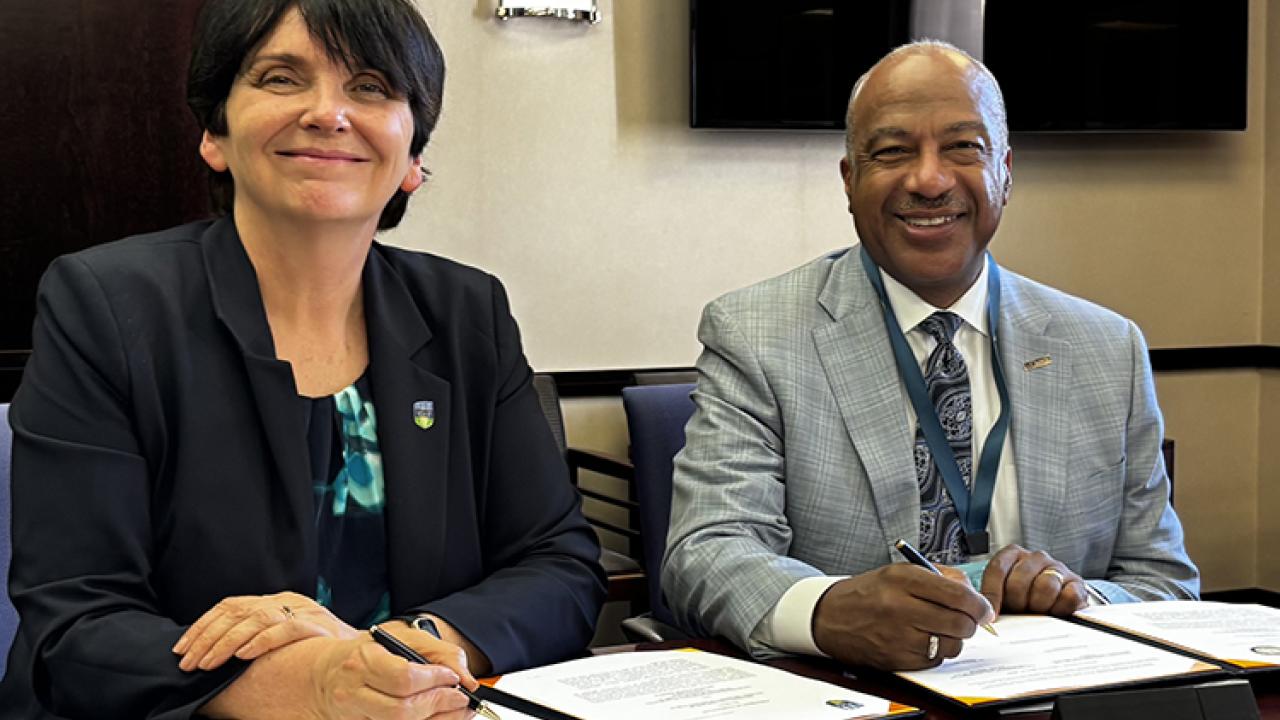 UCD President Professor Orla Feely and Chancellor of UC Davis Professor Gary S. May