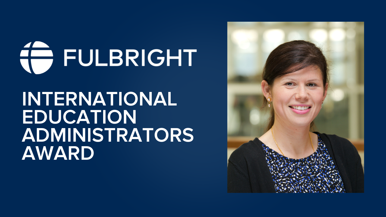 Fulbright International Education Administrators Awards next to a headshot of Mary Aluwar