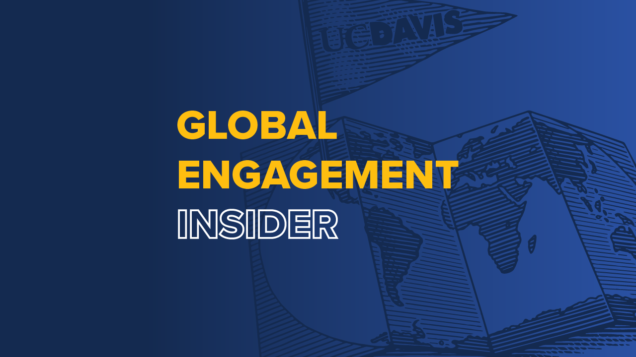 Text reading "Global Engagment" is written in yellow followed by "Insider" outlined in white with a dark blue background.
