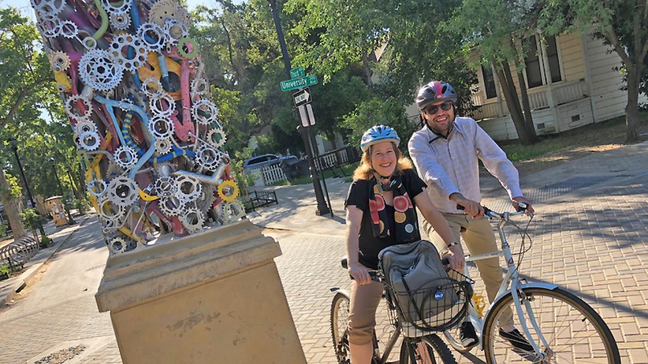 Camille Kirk, director of the UC Davis Office of Sustainability and Pablo Yáñez, sustainability director for Universidad de Talca in Chile