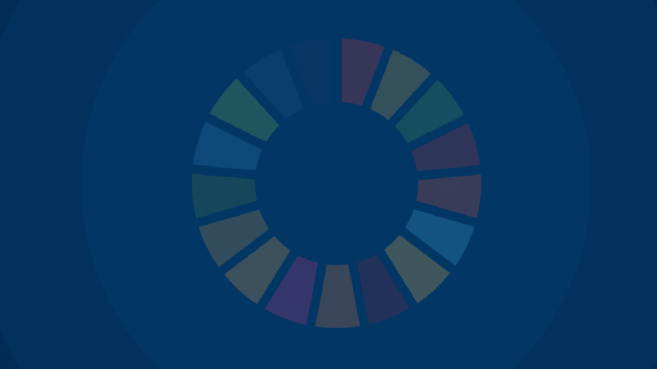 Blue banner with SDG color wheel