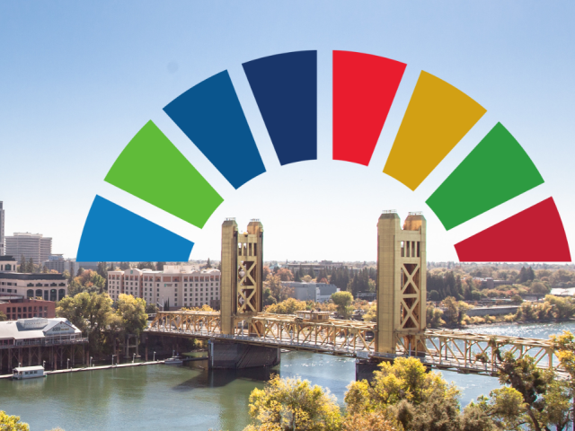 City of Sacramento skyline with half of a SDG wheel