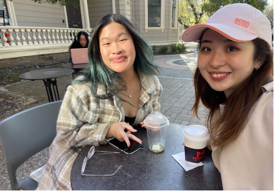 Kiara spending time with her language learning partner.