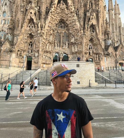 Comeaux stands in front of the Sagrada Familia in Barcelona, Spain.