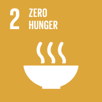 On a pale yellow background is an illustration of a steaming bowl, the number 2, and the words "Zero Hunger"