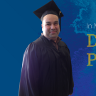 On a blue background is a photo of Daniel Padron in a cap and gown with the words "In Memoriam, Daniel Padron, 1974-2024."