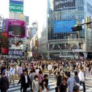 Pedestrians crowding the streets of Japan.