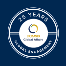 25 Years Global Engagement in a circle with a UC Davis Global Affairs wordmark in the center