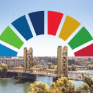 City of Sacramento skyline with half of a SDG wheel