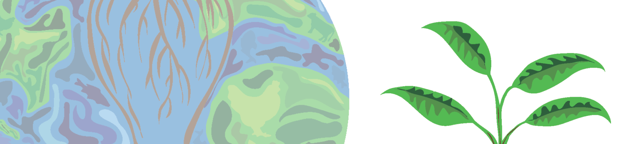 Campus Global Theme logo with an earth with plants sprouting out of the top and roots in the shape of a light bulb