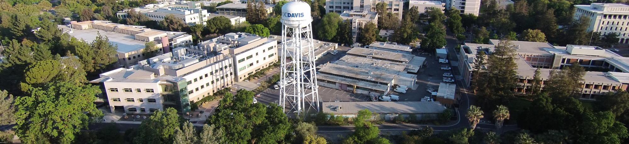 UC Davis water tower and campus Birdseye view