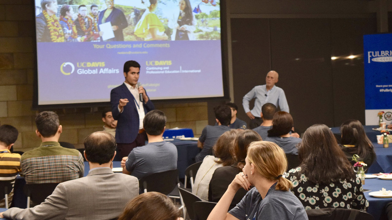 student addresses audience