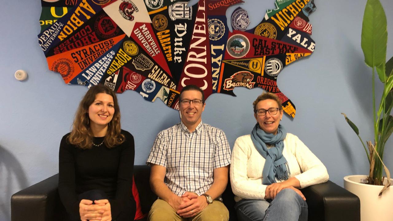 In November 2019, UC Davis Scholarship Advisor Scott Palmer (center) participated in a Fulbright International Education Administrator Seminar in Germany before meeting with the Fulbright Netherlands and Fulbright Belgium offices as a UC Davis Global Affairs Staff Ambassador.