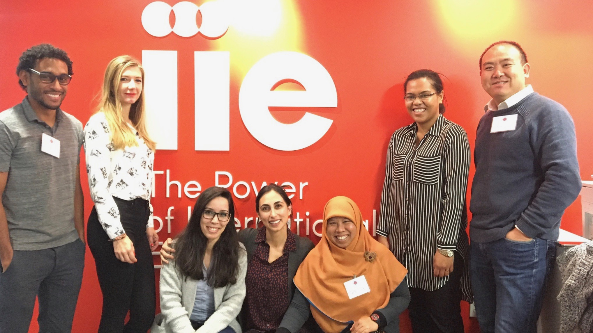 UC Davis Humphrey Fellows Kahlil Hassanali (Trinidad and Tobago), Anita Kazamer (Hungary), Laila Annouri (Morocco), Maria Fernanda Gonzalez (Ecuador), Fathimah Handayani (Indonesia), Litia Gaunavou-Tuberi (Fiji), and Xin Liu (China) at the Institute for International Education in Washington, D.C.