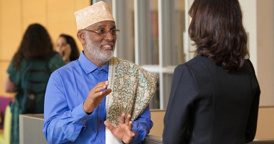 2017-18 UC Davis Humphrey Fellow Abdi Ahmed Mohamed, from Somalia, on campus at the International Center.