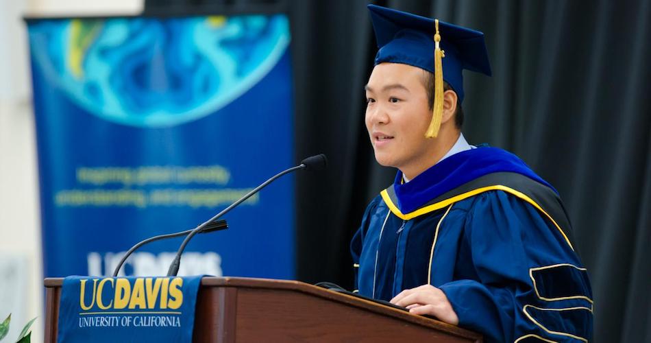 Zidong Li, Ph.D. ’18, speaking at International Graduation Celebration in June 2018.