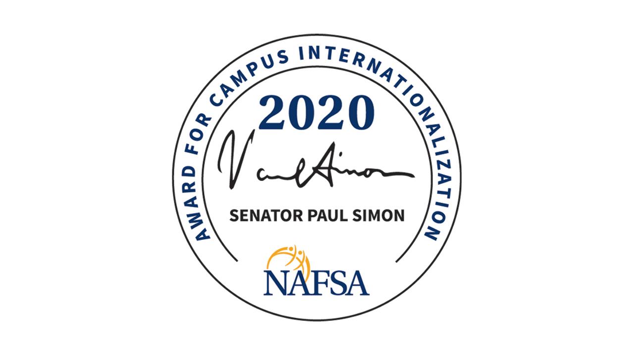 NAFSA’s Simon Award for Campus Internationalization is bestowed annually to leading higher education institutions for excellence in internationalization efforts—both on campus and across the world. Simon Award logo