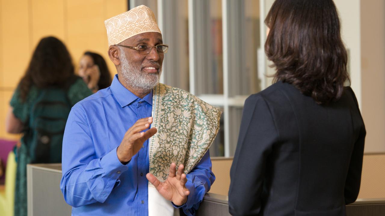 UC Davis Humphrey Fellow Abdi Ahmed Mohamed on campus at the International Center. mohamed-humphrey
