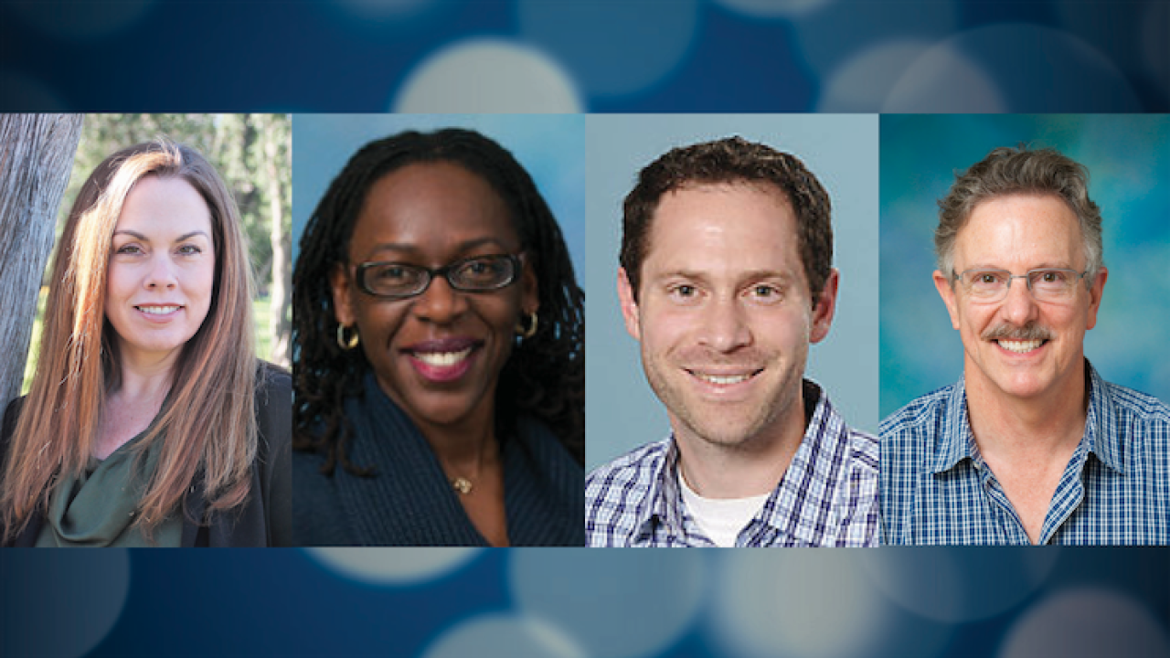 Chancellor's Awardees (L-R) Jennifer Aten, Rachel Jean-Baptiste, Michael Schick, and Stephen Vosti. Chancellor's award recipient headshots