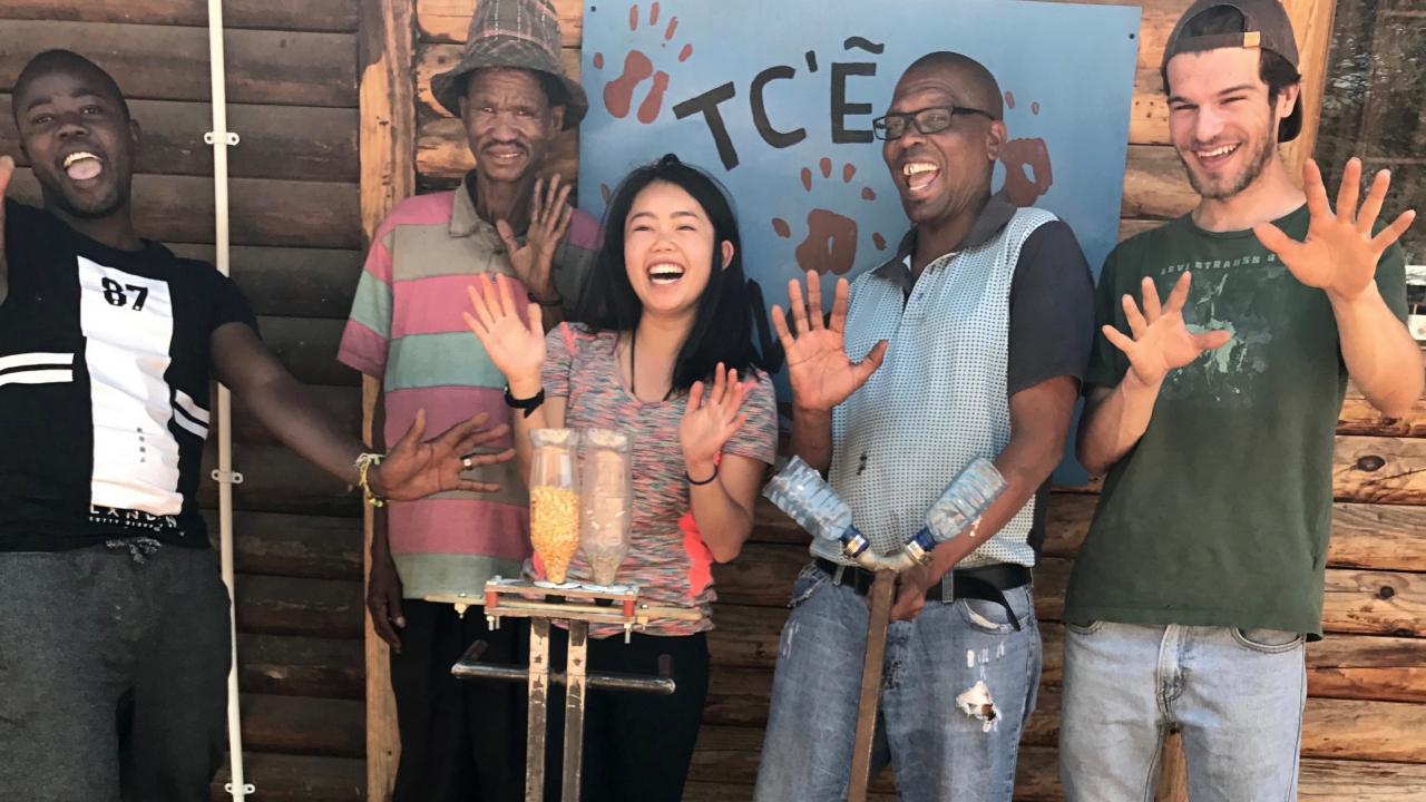 UC Davis fourth year Environmental Science and Management major Stephanie Lew, and the project team, with the Precision Planter. Stephanie Lew with Precision Planter and team