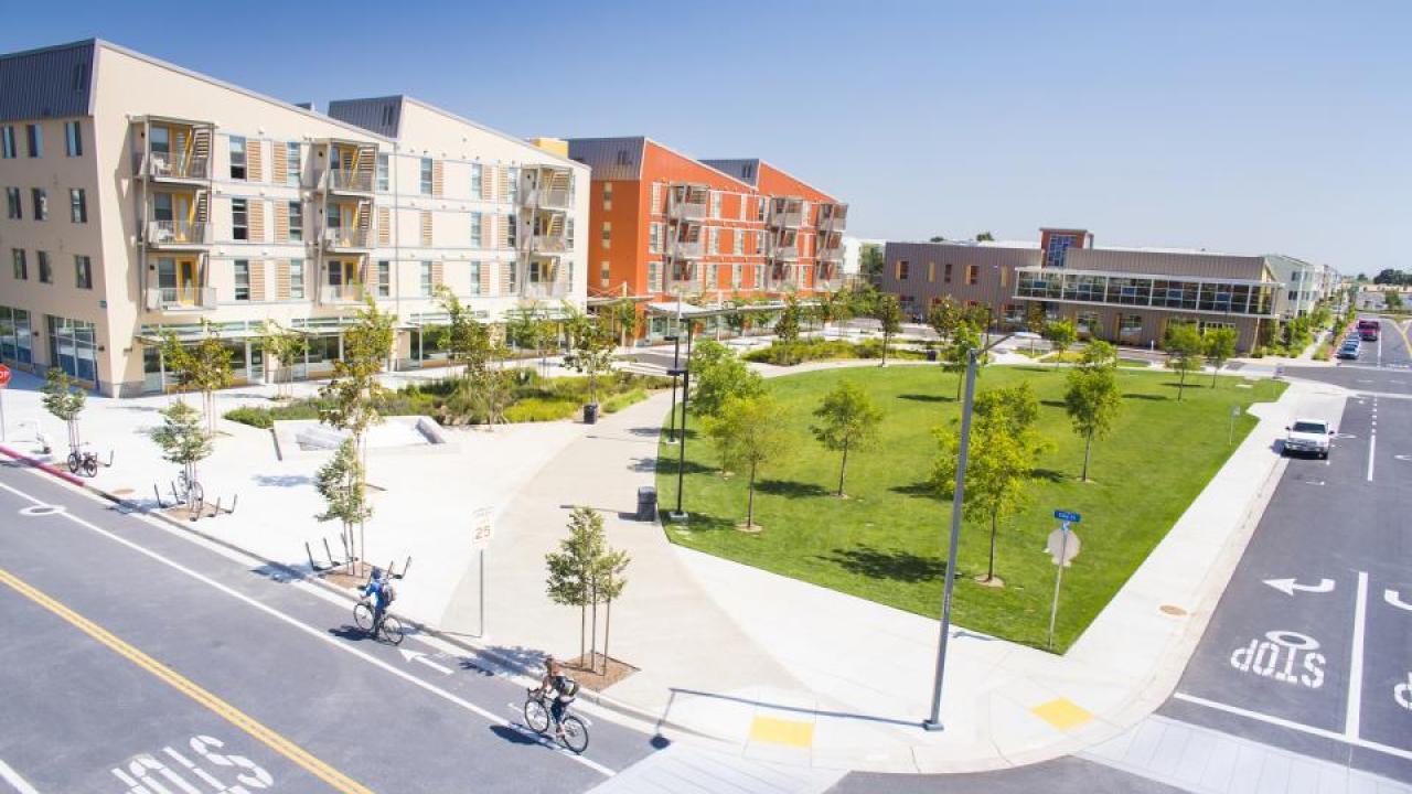 West Village at UC Davis is the largest planned zero-net energy project in the United States. West Village at UC Davis
