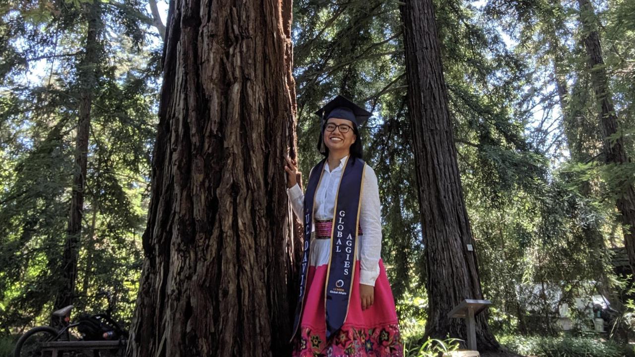 Maria Arteaga, a managerial economics major and technology management minor, at the UC Davis Arboretum and Public Garden. Maria Arteaga in Arboretum