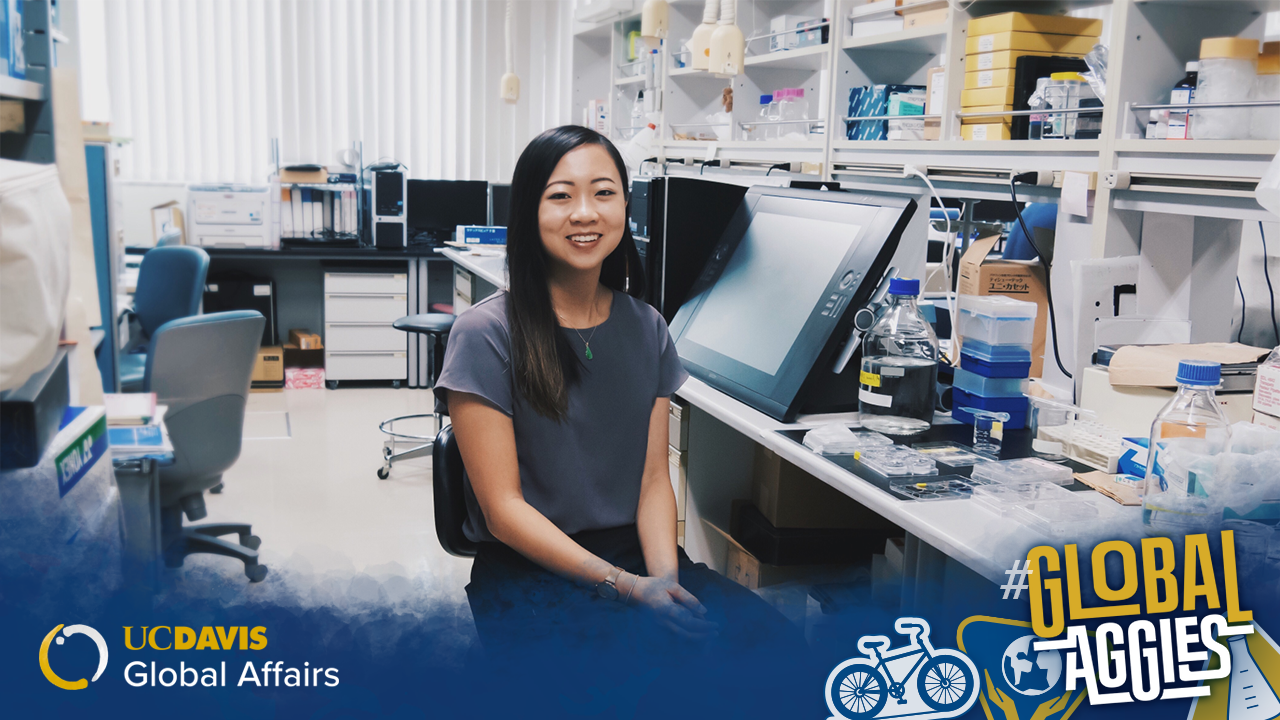 UC Davis global disease biology major Amanda Nguyen conducting lab work at the National Institute of Genetics in Mishima, Japan. Nguyen Primary Image