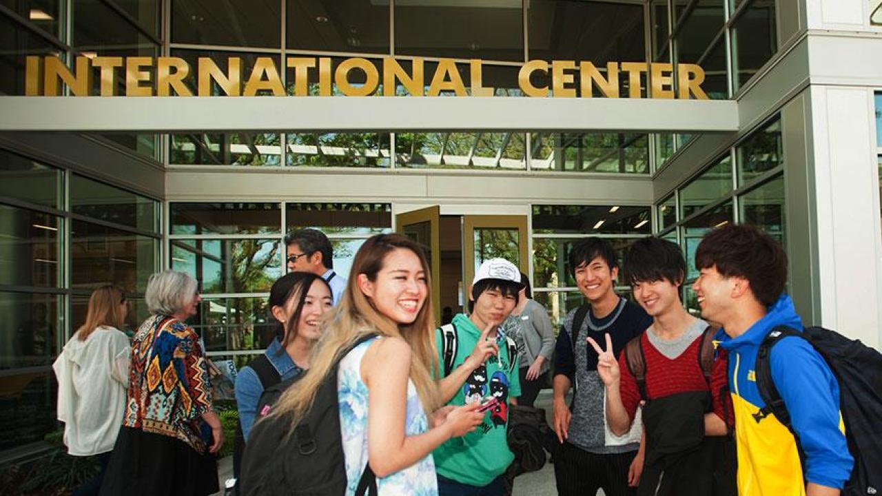 The International Center at UC Davis serves international students and scholars as well as those going abroad and hosts international and cultural activities. (Gregory Urquiaga/UC Davis) International Center building and students