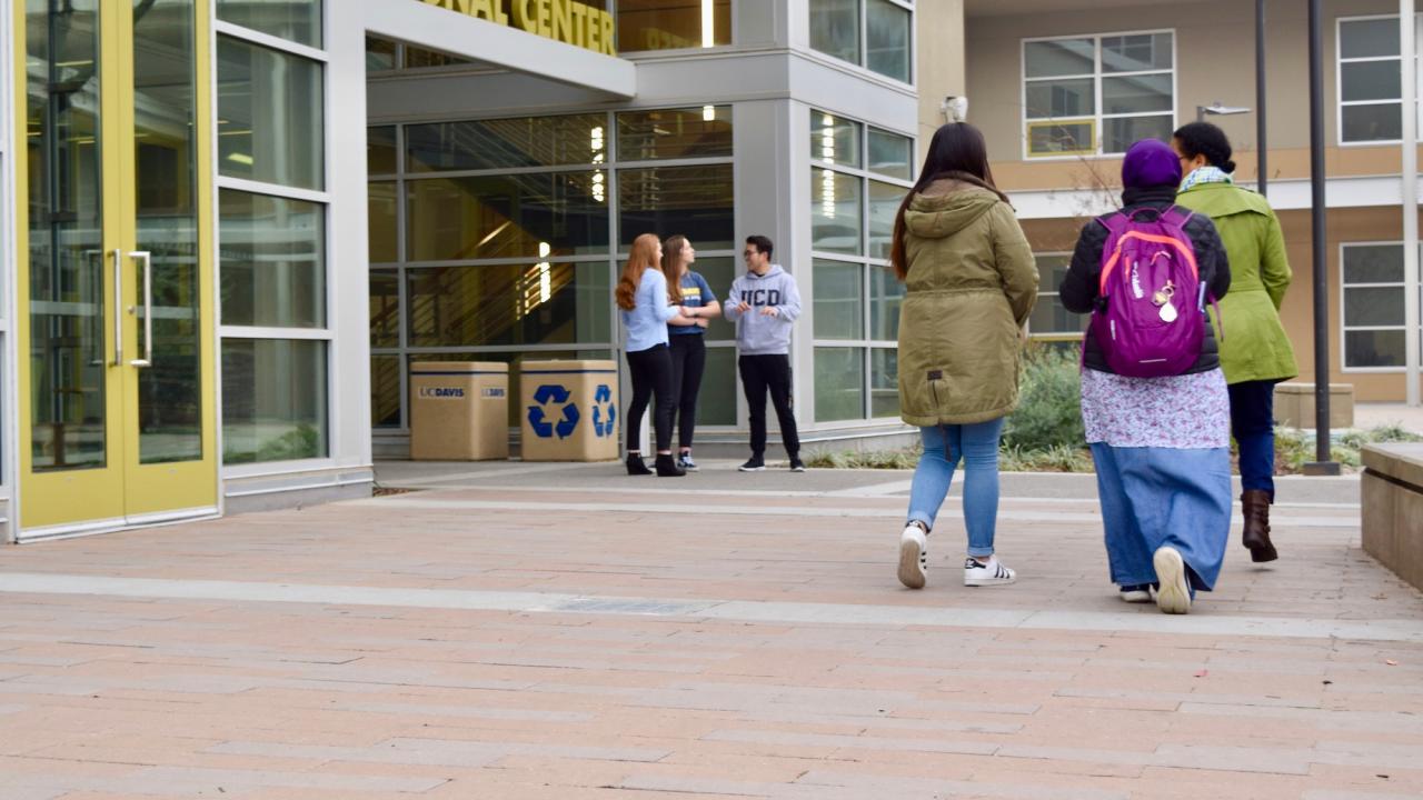 Students outside International Center